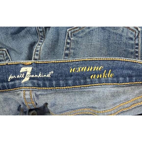 7 For All Mankind Roxanne Ankle Jeans Womens 27 Frayed Hem Cropped Medium Wash - Picture 9 of 11